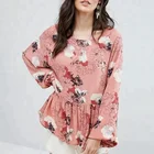 Wholesale custom women floral print peplum top long sleeve