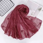 2019 Newest pretty fashion muslim pearl hijab scarf customized embroidery silk imitation scarf