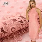 New style fancy pink custom lace dress wedding fabric mesh embroidery