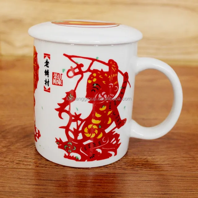paper cuts pictures printed ceramic tea mug for holiday souvenir