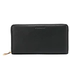 MINANDIO 2019 European fashion leather simple business purse credit card casual men's bag double zipper long black plaid wallet