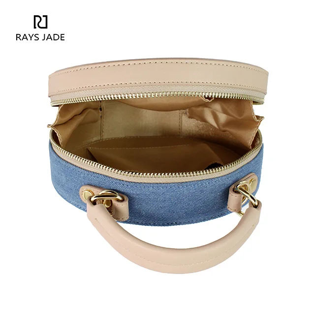 Designer cross-body bag made in denim with plain leather ladies handbags