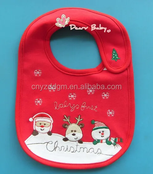 green christmas embroidered baby bib/latest wholesale soft