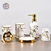 Hot end item gold decor toothbrush holder set gold decor marble ceramic bathroom accessory for hotel