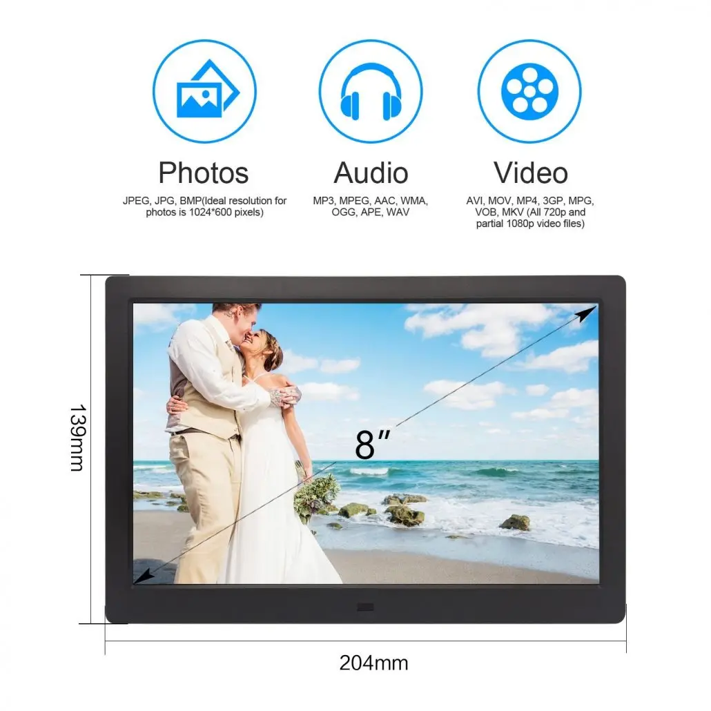 8 inch ips digital photo frame 1280x800 multi-functional built