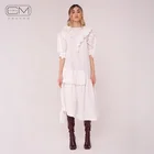 OEM ODM Casual Sweet Spring Autumn O-Neck Adult White Ruffle Loose Asymmetrical Maxi Dress