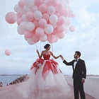 Luxury Sexy Muslim Pleating Layered Puffy Red And White Wedding Dress Ball Gown Bow Back