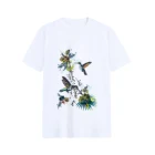 Birds Flower Pattern Digital Printed O-neck Cotton T shirt Design for Women