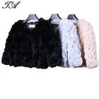Luxurious Fluffy Real Rex Rabbit Fur Roseete Floral Single Button Three Quarter Sleeve Jacket Coat