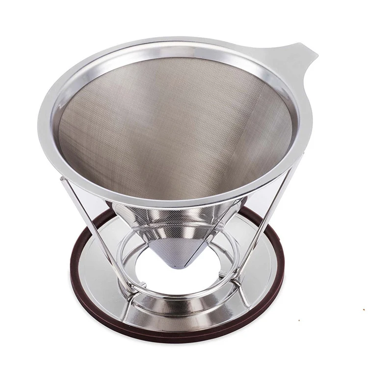 New Stainless Steel Coffee Filter Baskets Reusable Cone Shape Coffee Dripper Mesh Strainer Pour Over Coffee Maker Coffeewares (1)