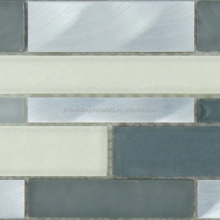 slate grey random bricks glass and metal glossy & frosted tile