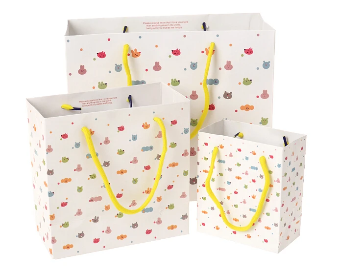 white cute animal gift bags/ shopping bags/ paper bags wholesale