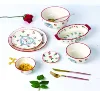popular chic colorful simple porcelain cheap dinner plates soup bowl oval plate dinner set with flower design