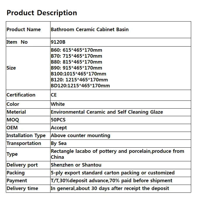 Ceramic cabinet wash hand basin with CE cheap bathroom sink