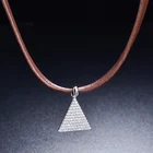 Baoyuan leather necklace Triangle fashion 925 sterling silver jewelry CZ crystal pendant CSE1363