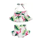 Summer Kids Swimsuit Bikini Cute Halter Flamingo Floral Tankini Baby Girl Swimwear