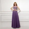Sexy Beaded Evening Dresses 2018 Purple Sheath Chiffon Fabric Long Evening Gown Floor Length Women Dresses