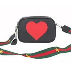 Fast fashion genuine leather women handbags wide strap shoulder bag heart shaped crossbody bag