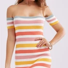 2018New Summer Women sweater striped off collar multicolor lady casual dress
