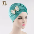 NEW luxury hijab velour Turban Head Wrap Extra Long tube Scarf Tie with the beaded bow brooch