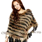 CX-B-09 Fashion Ladies Shawl Cape Raccoon Fur Trim Rabbit Fur Poncho
