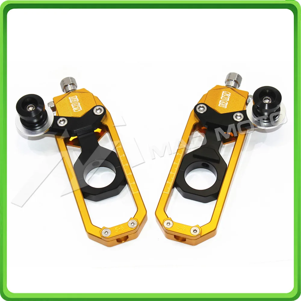 Motorcycle Chain Tensioner Adjuster with paddock bobbins kit for Yamaha YZF-R1 2006 R1 06 Gold&Black (2)