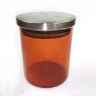 Wholesale round amber glass candle holder with metal lid