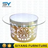 Carving stainless steel glass top metal frame round dining table CT039