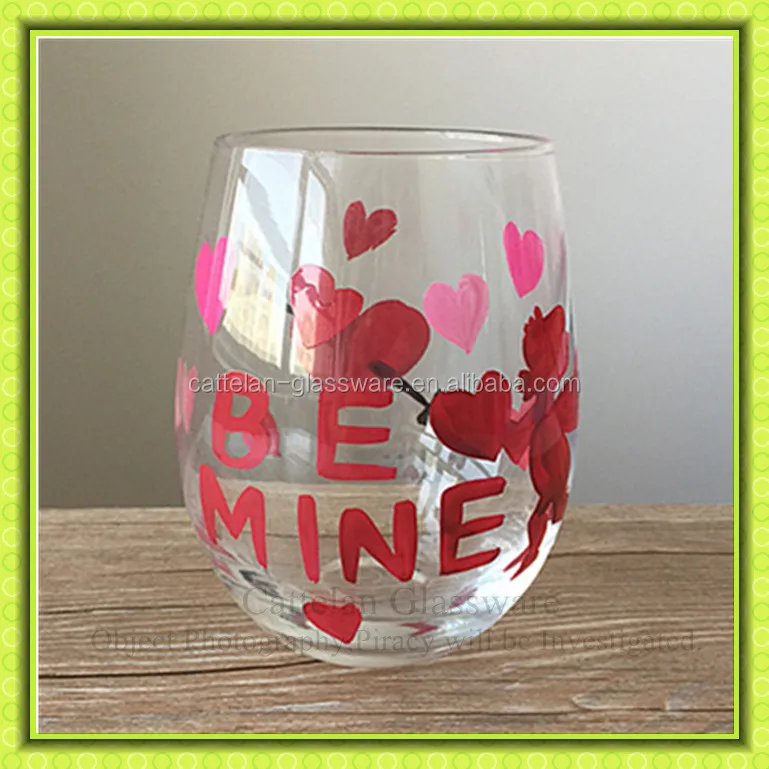 valentines day,500ml clear hand painting stemless wine glass