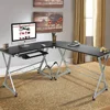 Wooden L Shaped Desk Corner Desk Home Office Desk computer station PC Workstation with Keyboard Tray