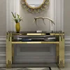 Luxury modern design golden stanieless steel tempered glass top rectangle console table