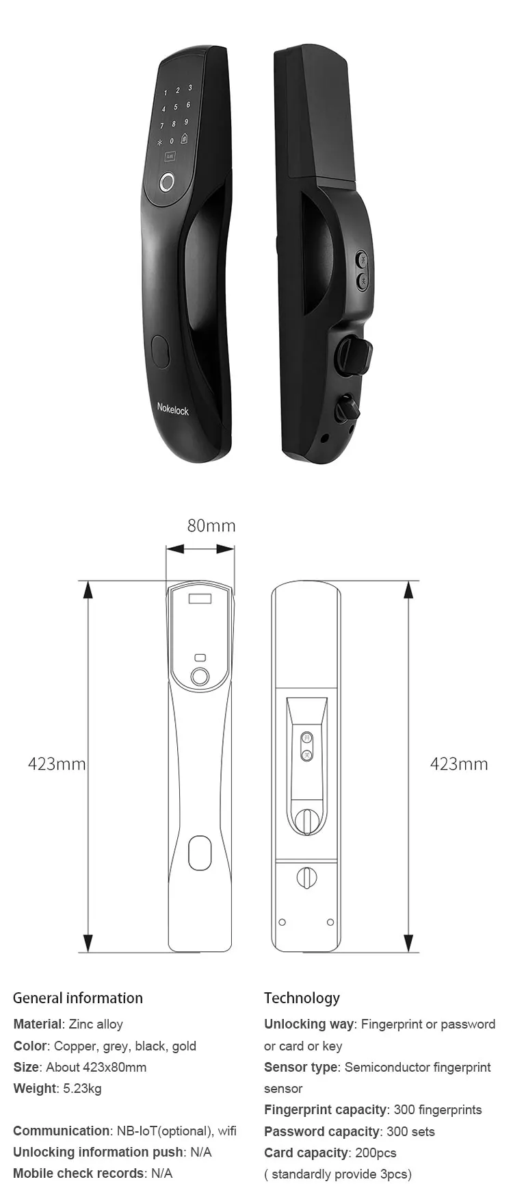 Trade assurance NB-IOT remote phone APP home appliance fingerprint smart door lock with password and card - ANKUX.COM