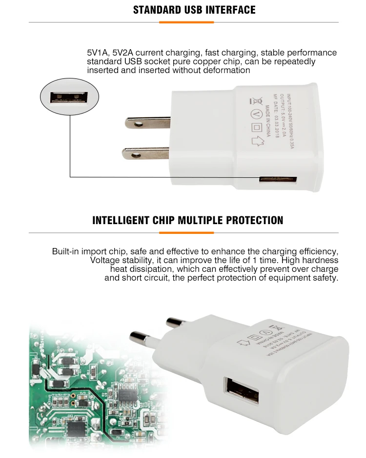 En gros blanc 1A/2A intelligent USB chargeur de téléphone portable pour android ios - ANKUX Tech Co., Ltd