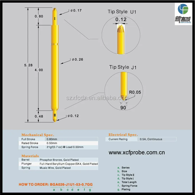 1mm bga probe pin,thin test probe pin for ict,precise probe pin