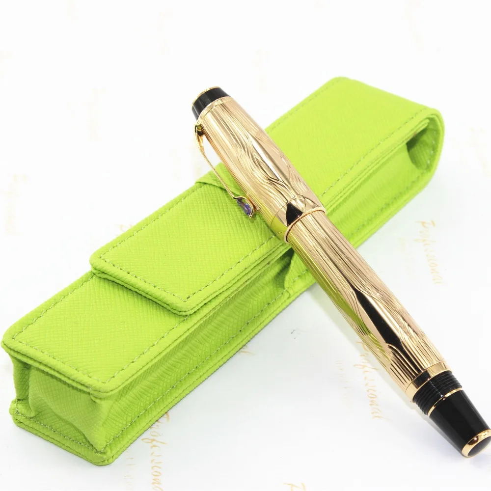 Business Wholesale High Quality Best Design genuine special fine Pen Vivid Golden Fountain Pen With Red Crystal Free Shipping
