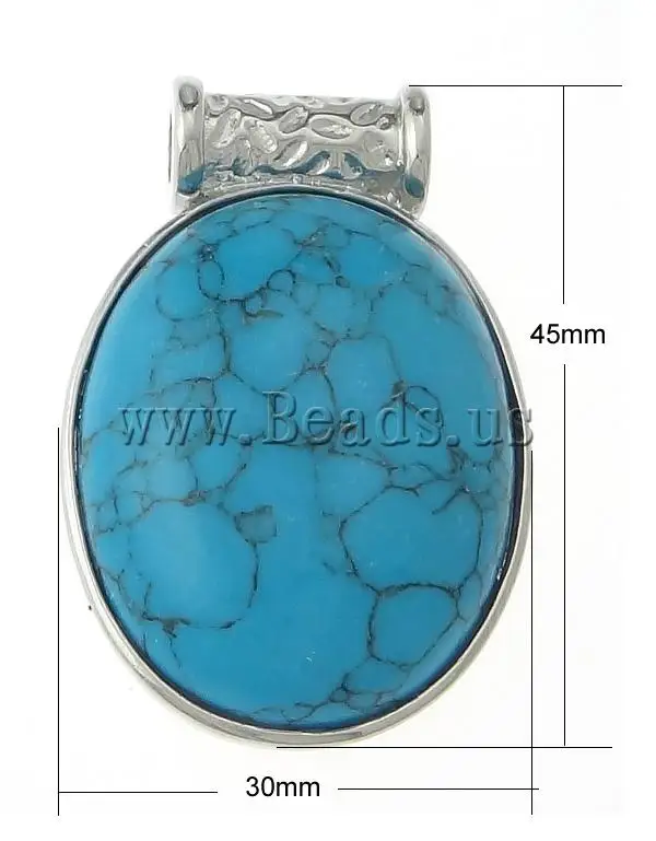 Free shipping!!!Turquoise Pendant,2013 designers for men, Dyed Turquoise, Flat Round, blue, 45x30x8mm, Hole:Approx 4mm