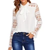 New Style Women Shirts Frilled Tie Lace Long Sleeve Top High Neck Blouse