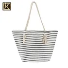 Simple Lady Straw Tote Bag JAKIJAYI Wholesale Elegant Simple Stripe Lady Straw Big Beach Tote Bag