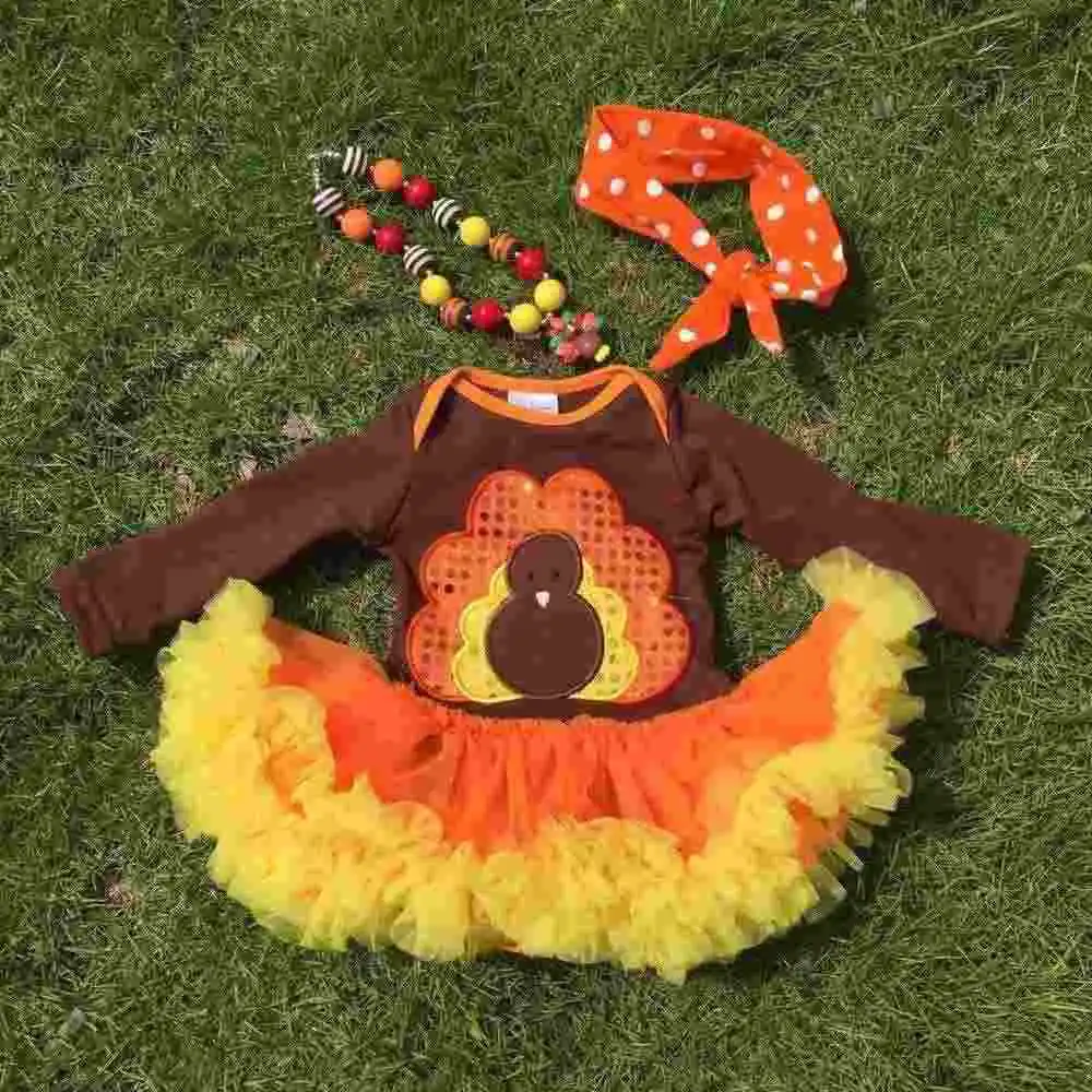 Thanksgiving romper gray baby rompers with ruffle long-sleeve girls overall 100% cotton baby jump suits size 0M-24M clothing