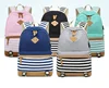 Fashion style middle school student striped canvas backpack