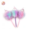 stationery supply creative unicorn pen plastic ball pen with colorful hairball on top cute gift pom pom pen