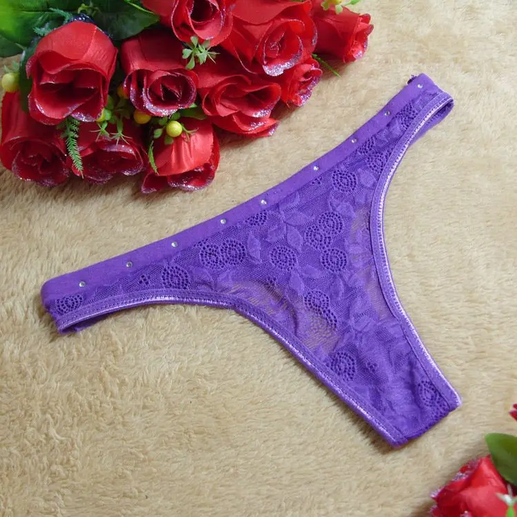 Stock Fashion summer style white sey panties underwear women briefs diamond transparent bright side cotton thongs g strings for