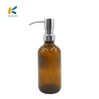 8oz amber Glass Boston Round Shampoo Bottle With Stainless Steel Pump