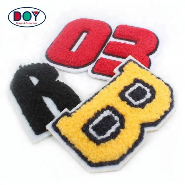 Cheap Sew on Custom Color Numbers Logo Embroidered Chenille Letters Patches and Badges for Clothing