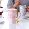 380ML Gold Rim Couple Use porcelain Tea Coffee Milk Drinking Novelty Design marble Mix Mug With Lid