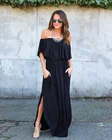 Womens Off Shoulder Ruffle Party Dresses Side Split Beach Maxi Casual Dress