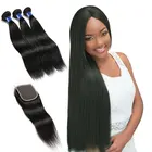 Full Cuticle Straight Indian Hair Closure 3 Bundles,Virgin Hair Straight Hair With Closure