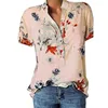 Womens Tops And Blouses Plus Size Shirts Short Sleeve Print V-neck Button Streetwear Pullover Tops Shirt Y11749