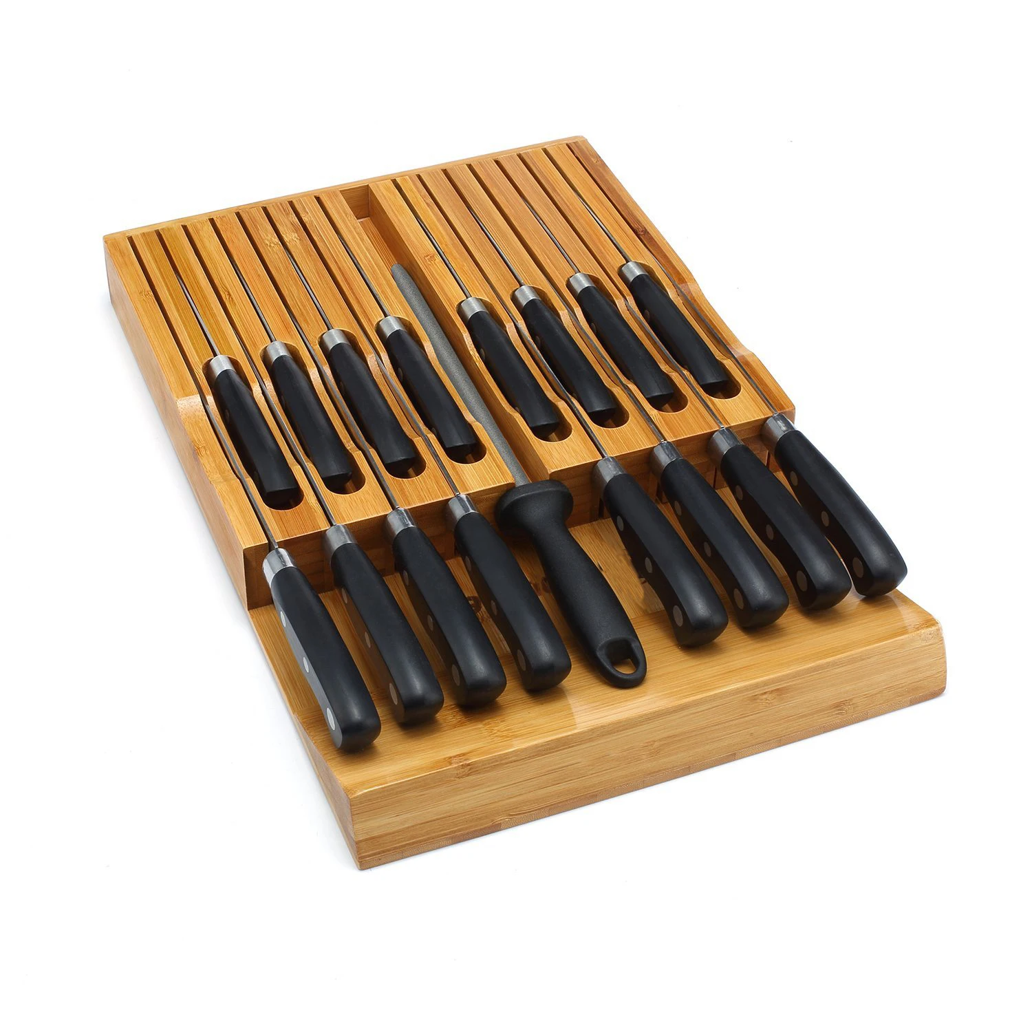 6 Slot Customizable Bamboo Knife Storage Block Knifves Holder Rack