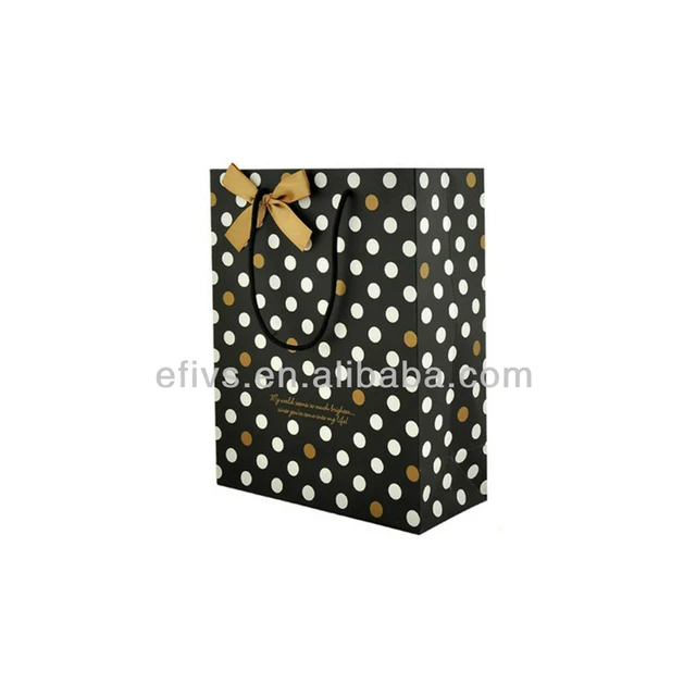 black polka dot gift wrapping bag with yellow bow supplier